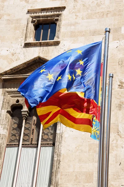 Tres banderas en Valencia — Foto de Stock
