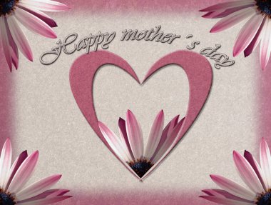 Mothers day card with heart and flower clipart