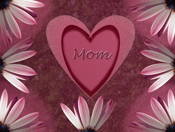 Tarjeta de día de la madre con corazón y flor —  Fotos de Stock
