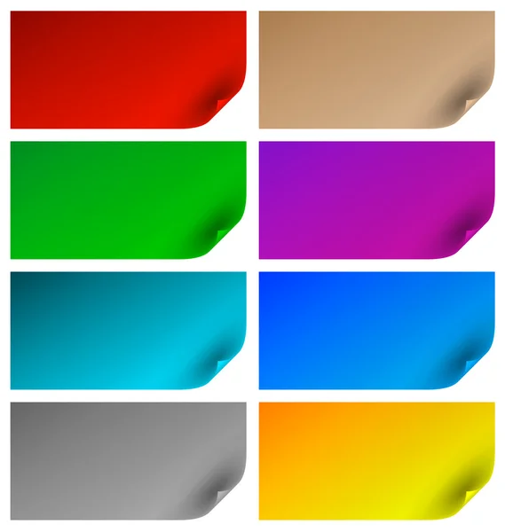 Feuilles de papier colorées avec coins bouclés — Image vectorielle