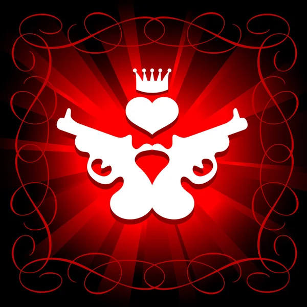 Pistole, cuore e corona — Vettoriale Stock