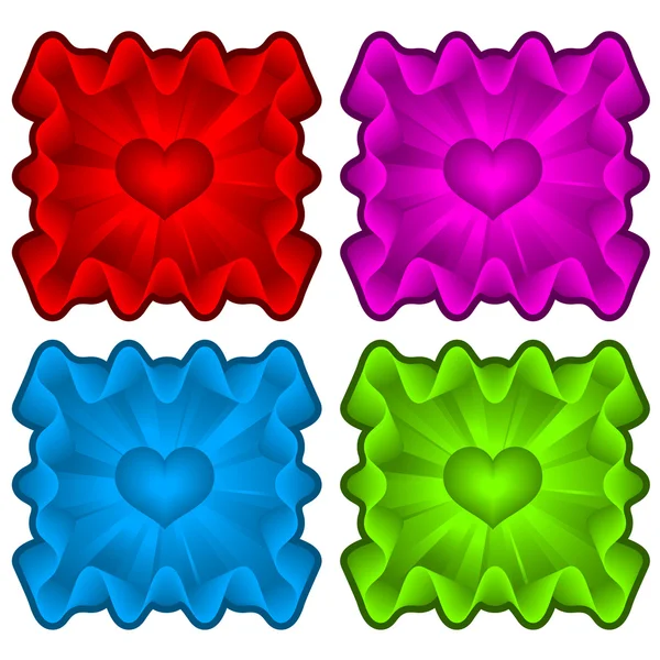Ensemble de rubans ondulés avec cœur brillant — Image vectorielle