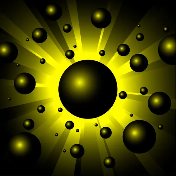 Illustratie van explosie gele ballen van verschillende grootte — Stockvector