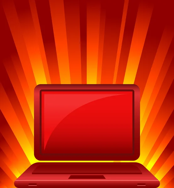 Illustratie van laptop op schijnt achtergrond — Stockvector