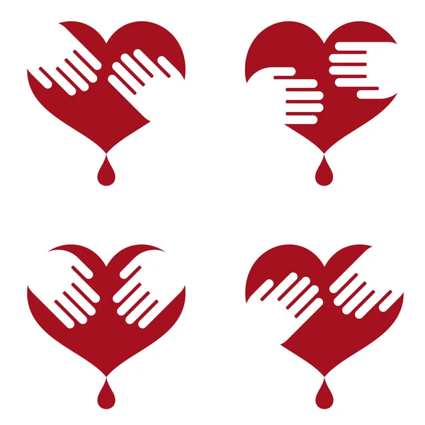 Iconos del corazón humano con las manos en él — Vector de stock