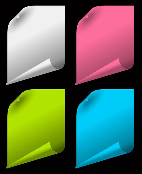 Fogli di carta a colori con angoli arricciati — Vettoriale Stock