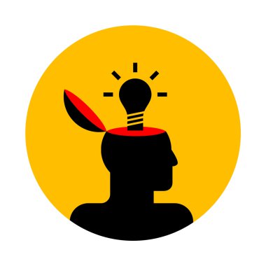 Vector icon of human head with lamp