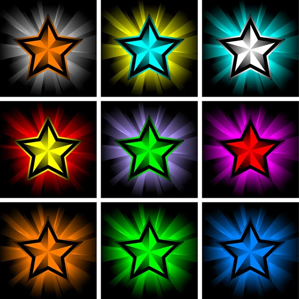 Illustrationen von bunt leuchtenden Sternen — Stockvektor
