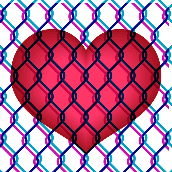Red heart under chain link fence — Stock Vector