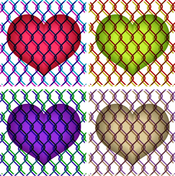 Coeurs sous clôture à maillons de chaîne — Image vectorielle
