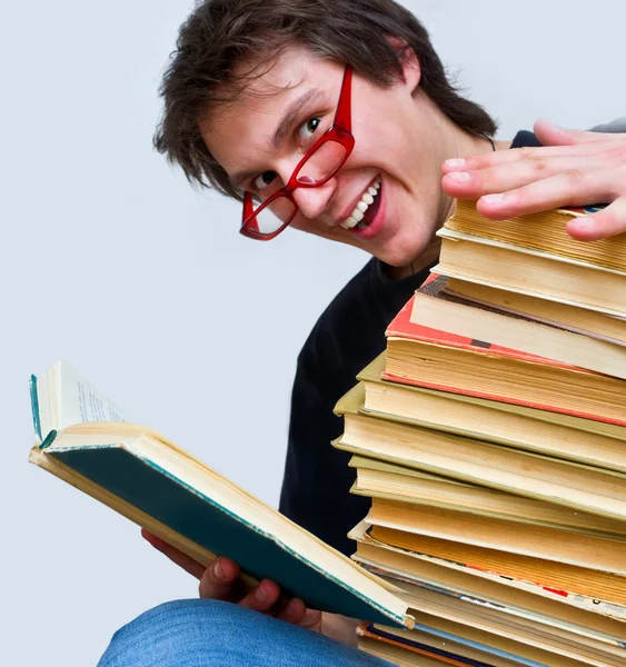 De student en zijn leerboeken — Stockfoto