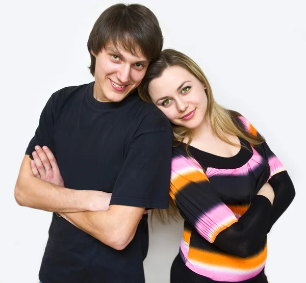 stock image Happy couple of young adults portrait smiling