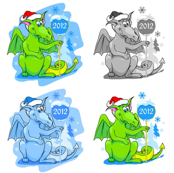 Lindo dragón sentado con Año Nuevo 2012 — Vector de stock