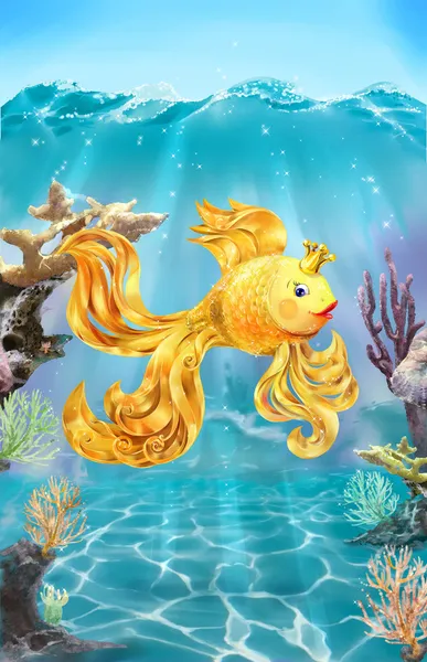 色彩丰富的插画的金鱼，海底. — 图库照片