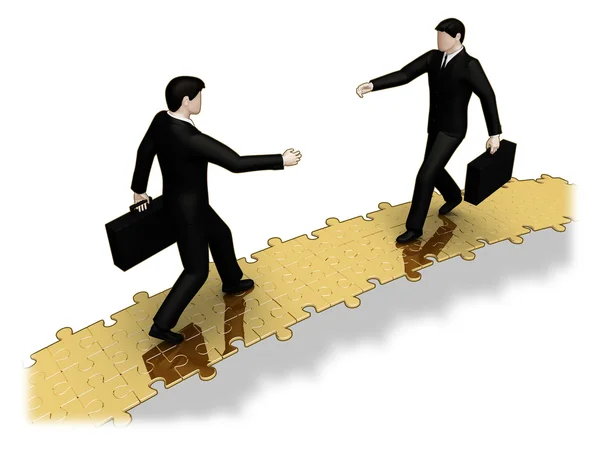 Businessmens meeting a puzzle — Stock Photo, Image