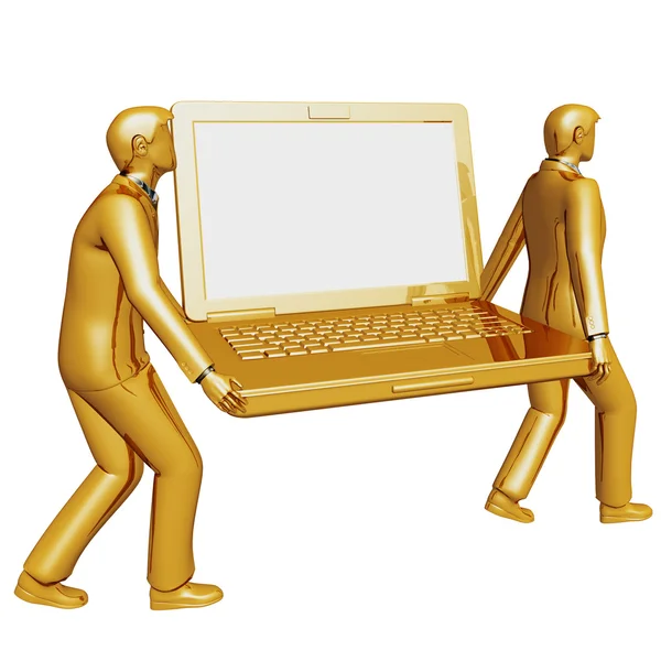 Złota laptopa — Zdjęcie stockowe