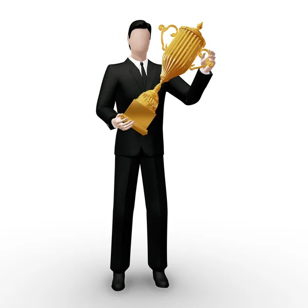 Zlatá trofej v rukou — Stock fotografie