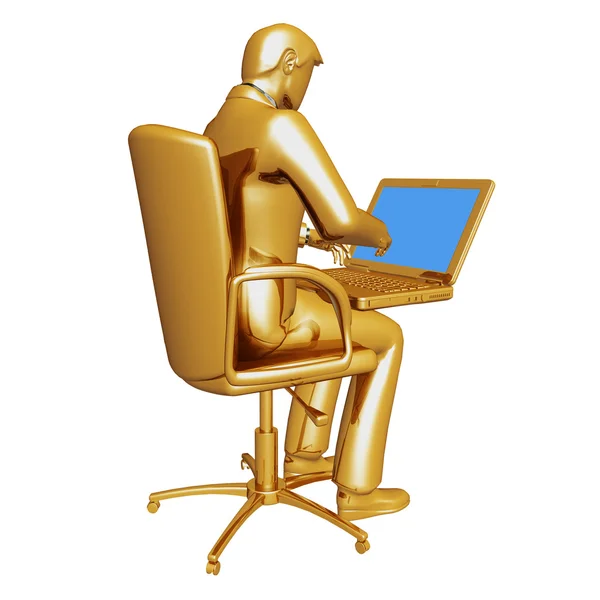 Золотой бизнесмен работает на ноутбуке — стоковое фото