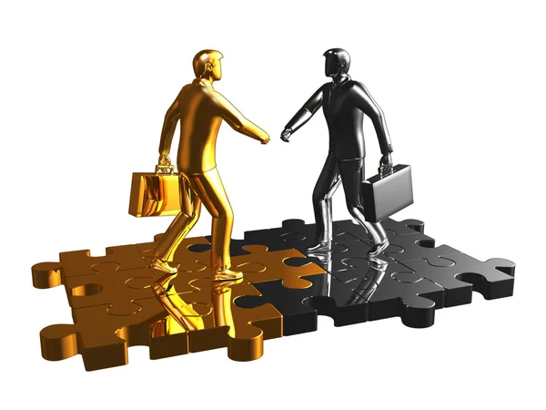 Gold and chrome businessman puzzle — Stock Photo, Image