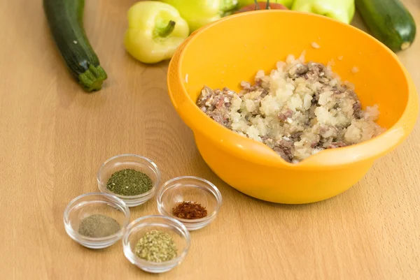 Forcemeat with spices and rice for stuffing peppers — Stock Photo, Image