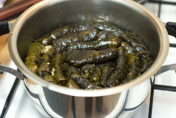 Turkish meal, stuffed grape leaves, rice and spices — Stock Photo, Image