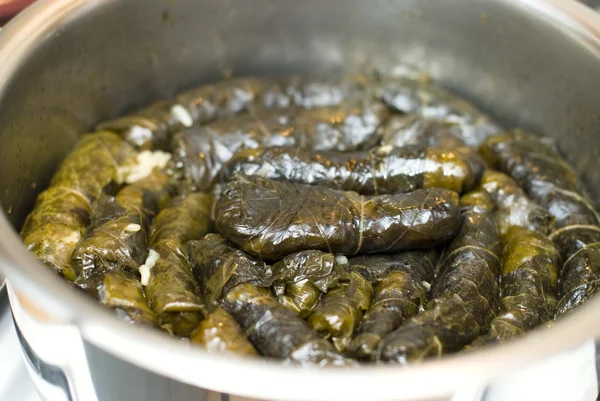 Turecké jídlo, plněné vinné listy, rýže a koření — Stock fotografie