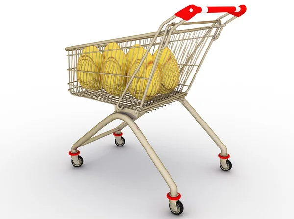 Carrinho de compras com ovos de ouro — Fotografia de Stock