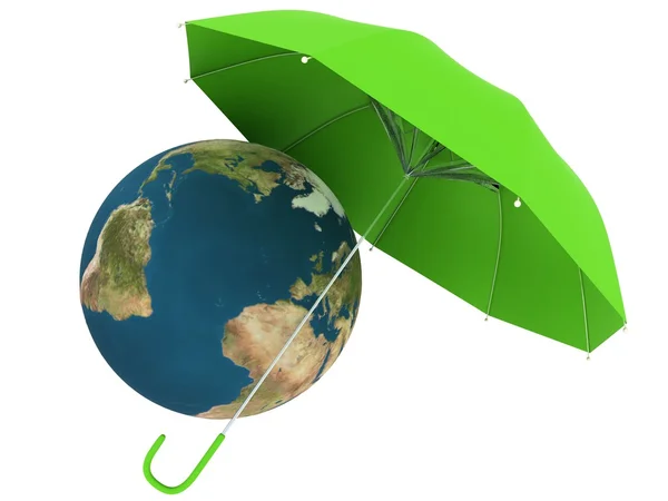 Ecologia do Planeta Terra sob defesa do guarda-chuva verde — Fotografia de Stock