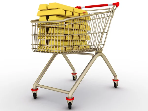 The shopping cart with full gold ingots — Stock Photo, Image