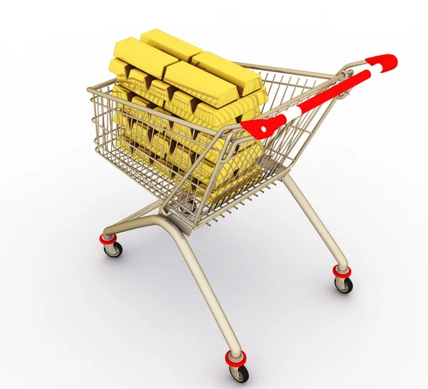 O carrinho de compras com lingotes de ouro completo Imagem De Stock