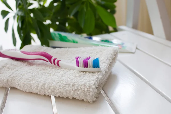 Зубну щітку і рушники . Стокова Картинка
