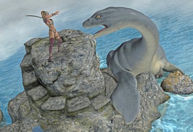 Fantasy scene sea - monster attack clipart