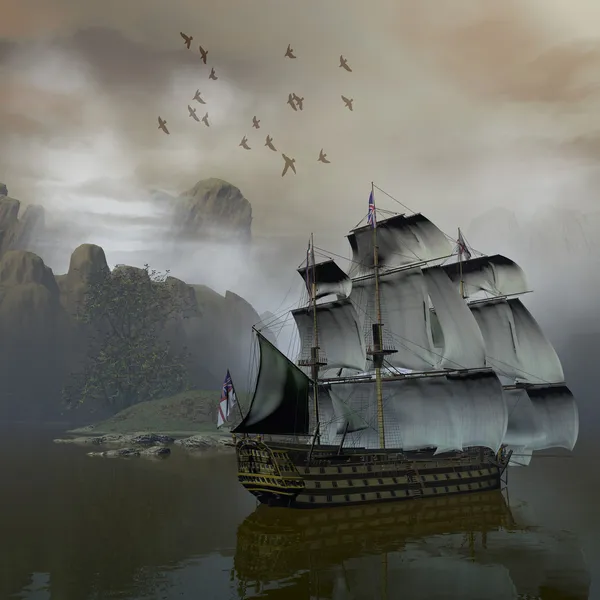 Корабль на море — стоковое фото