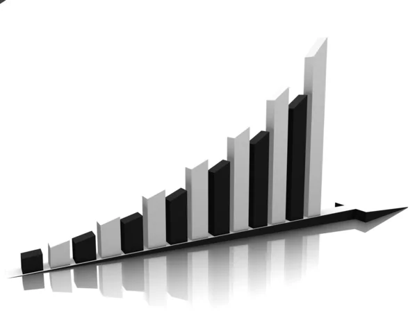 Black-white buisness graph is reflected on the white — Stock Photo, Image