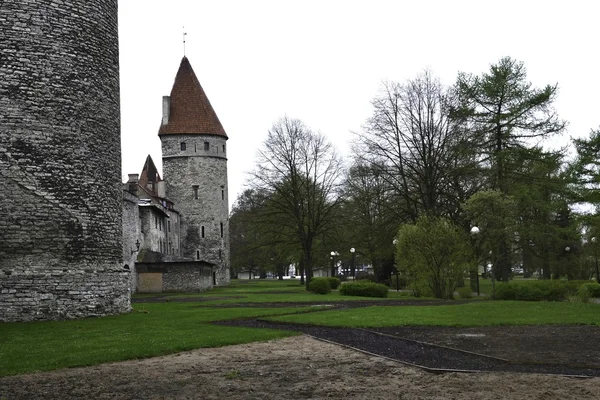 Stock image Park before a medieval fortress.