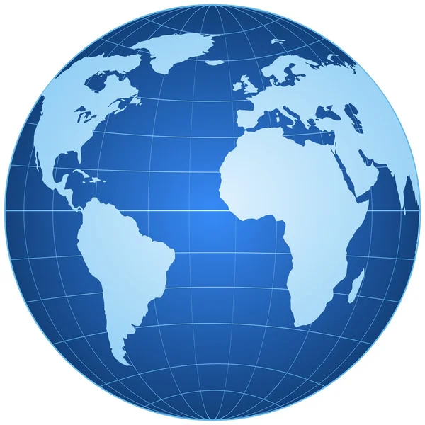 Blauer Globus isoliert auf weißem Hintergrund — Stockvektor