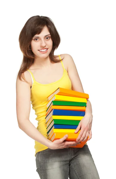 Felice giovane ragazza con libri — Foto Stock