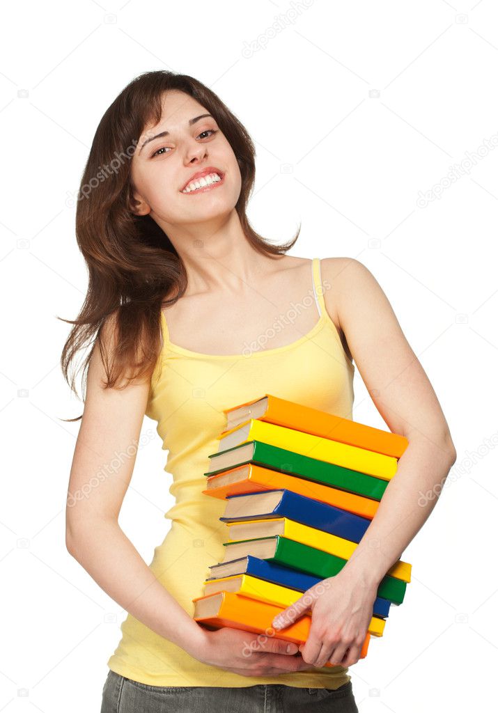 Smilling young girl with books