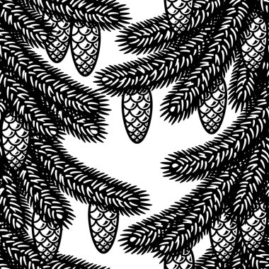 Seamless spruce background black and white clipart