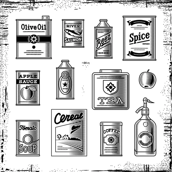 Retro grocery set black and white — Stock Vector