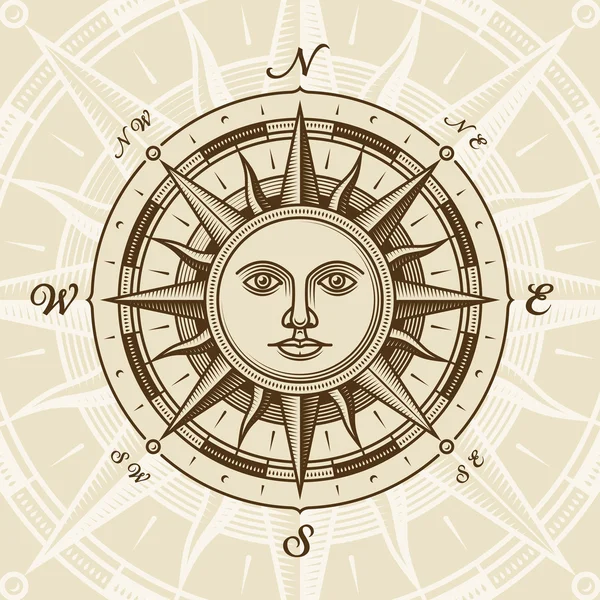 Vintage sun compass rose — Stock Vector