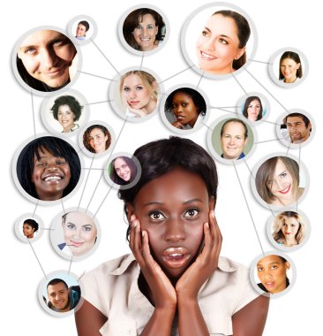 African Amercian business woman and social network clipart