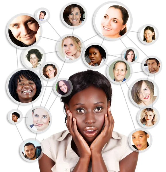 Afrikaanse amercian zakenvrouw en sociaal netwerk — Stockfoto
