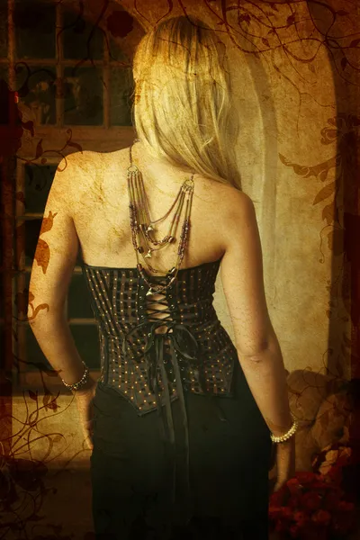 Grunge donna in corsetto — Foto Stock