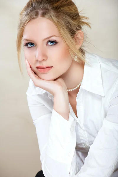 Businesswoman in white shirt . — Stock Photo, Image
