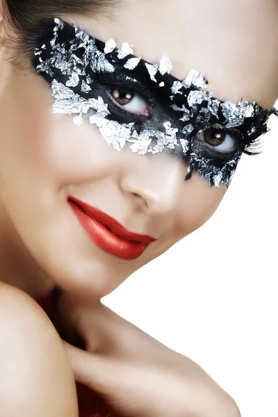 Woman in silver mask. — Stock Photo, Image