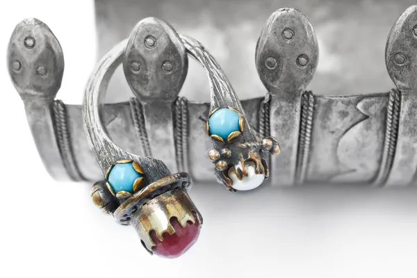 Török ottomán gyűrű gyöngy és ruby — Stock Fotó