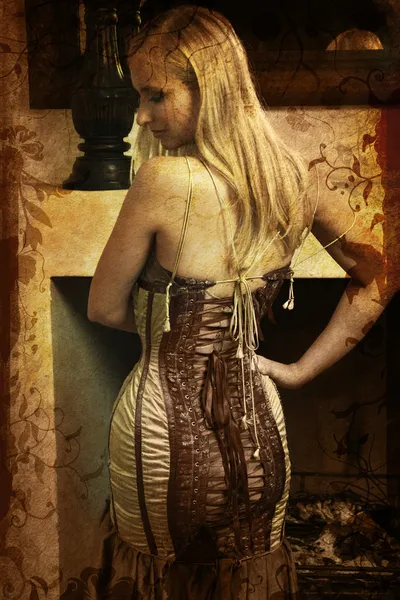 Grunge woman in corset — Stock Photo, Image