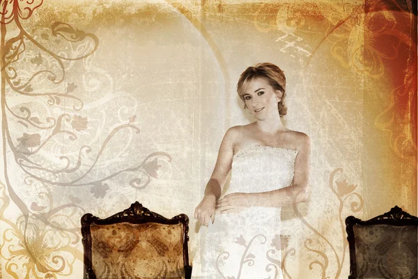 Grunge lächelnde Braut in Weiß — Stockfoto