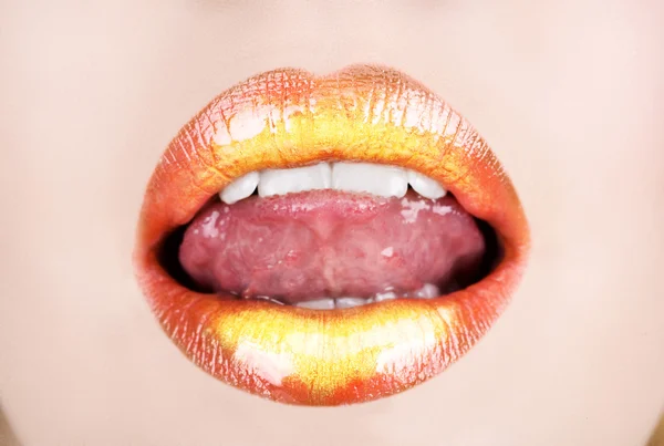 Oranje goud lippen. — Stockfoto